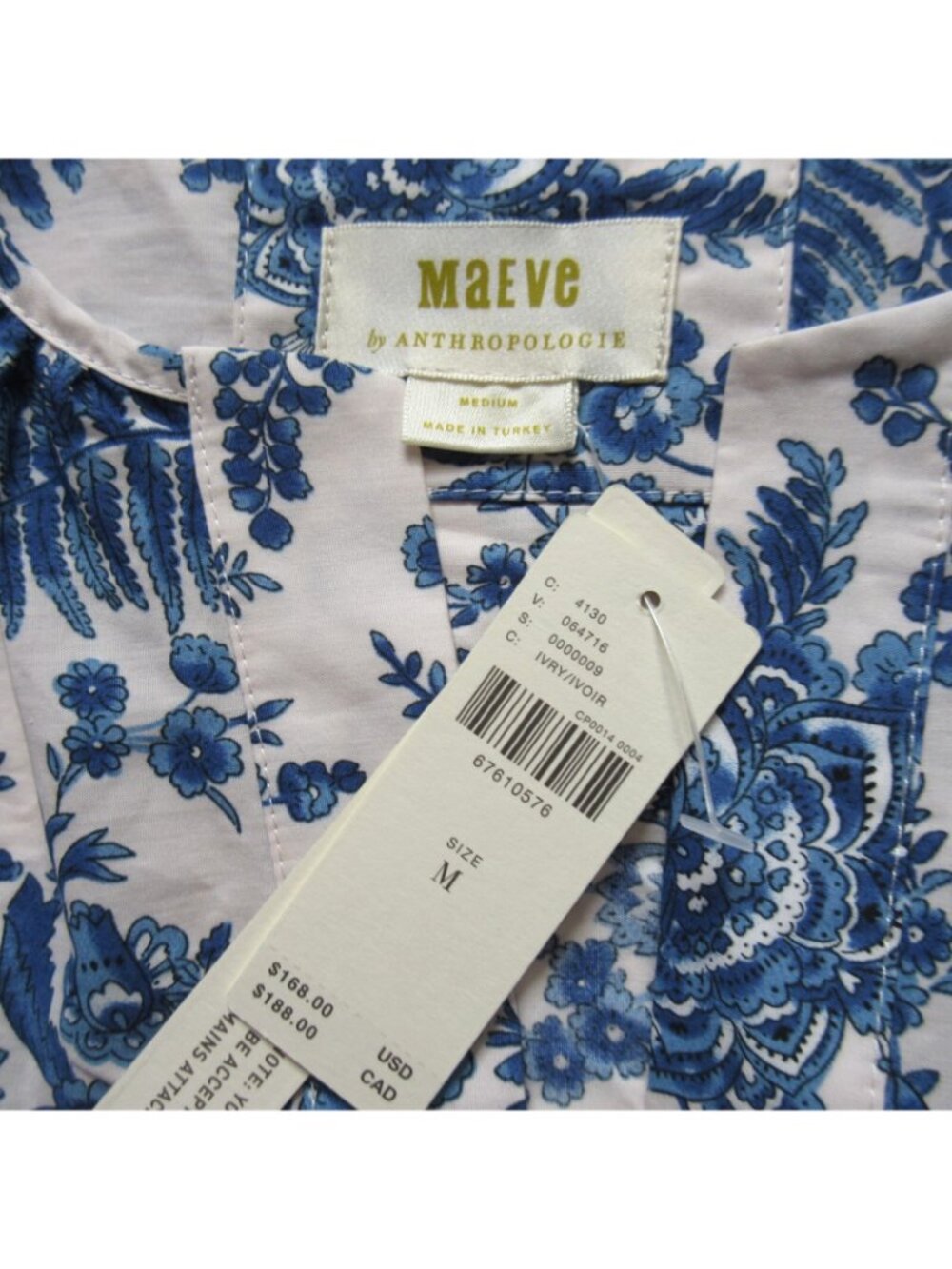 NWT Anthropologie Maeve Somerset Maxi in Ivory Blue Floral Tiered Cotton Dress M - Picture 5 of 6
